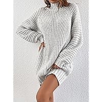 TLULY Sweater Dress for Women Turtleneck Raglan Sleeve Sweater Dress Without Belt Sweater Dress for Women (Color : White, Size : Large)