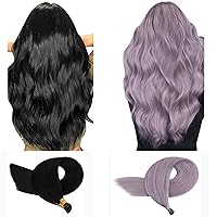 Bundle-YoungSee Black and Light Purple I Tip Hair Extensions Human Hair Pre Bonded I Tip Hair Extensions 20 inch Itip Human Hair Extensions