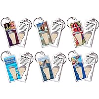 Cabo San Lucas Souvenir Keychains. 6 Piece Set. Authentic destination souvenir acknowledging where you've set foot. Genuine soil of featured location inside foot cavity. Made in USA