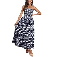 GRECERELLE Women's Summer Strapless Long Maxi Dress Casual Tube Dress Floral Beach Dress