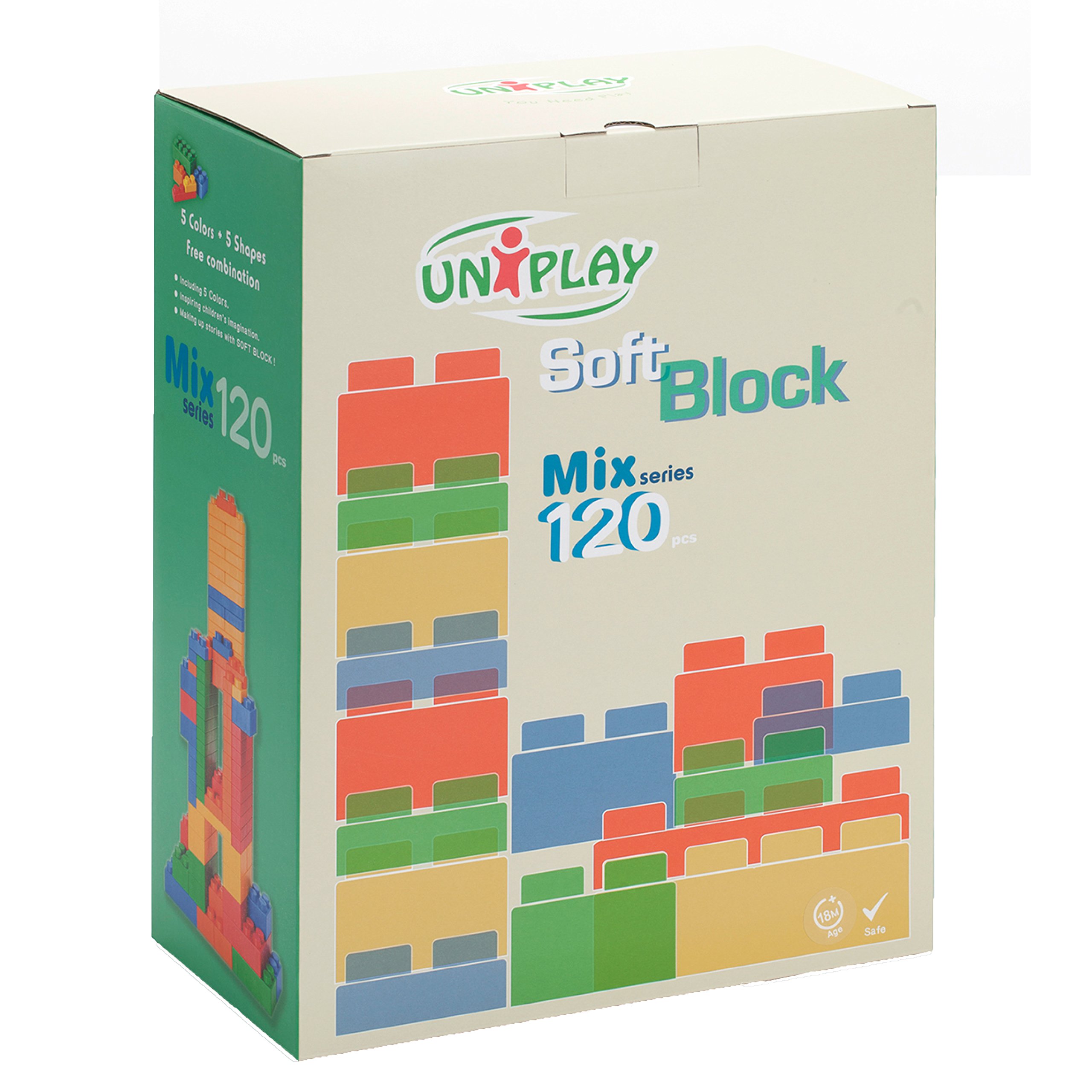 UNiPLAY Mix Soft Building Blocks for Early Learning, Educational and Sensory Unisex Toy, Infant Cognitive Development (120-Piece Set)