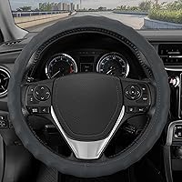 BDK Genuine Gray Leather Steering Wheel Cover for Car, Small 13.5-14 inch – Ergonomic Comfort Grip for Men & Women, Car Steering Wheel Cover for Vehicles with Small Steering Wheels