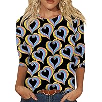 Valentines Day Costume, Women's Fashion Casual Seven Sleeve Valentine's Day Printed Round Neck Basic Tops