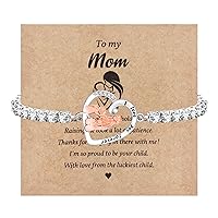 Uloveido Love Heart Charm Tennis Chain Bracelet, To My Mom Bracelet Gifts for Birthday Mother's Day Christmas from Daughter