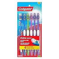 Extra Clean Toothbrush, Medium Bulk Toothbrush Pack, Adult Medium Bristle Toothbrushes with Ergonomic Handle and Circular Cleaning Bristles, Helps Remove Surface Stains, 6 Pack