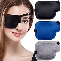 3Pcs 3D Eye Patches for Adults, Adjustable Eyepatch for Lazy Eye,Large Black,Grey,Blue (Right Eye)