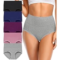 Womens Cotton Underwear High Waisted Tummy Control Panties with Lace Ladies Comfort Soft Stretch Briefs Multipack