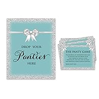 Aquamarine Girls Night Out Bachelorette Party Panty Game Glitter Bridal Shower Game 1 Sign + 30 Size Cards