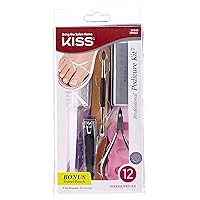 KISS Professional 15 Piece Pedicure Kit with Toenail Clipper, Cuticle Nipper, Foot Brush & Stone, Cuticle Pusher, Smoothing File, Toe Separators, Nail File, Buffer, Manicure Sticks, Travel Pouch