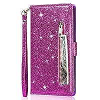 XYX Wallet Case for Samsung Galaxy A05s, Luxury Glitter Zipper Purse PU Leather Flip Phone Cover with Wrist Strap Stand Protective Case, Purple