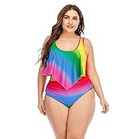 Wellwits Women's Crop Top Flouncing Rainbow Gradient Plus Size Bikini Swimsuit