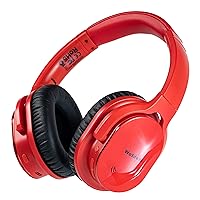 Wotdehi Active Noise Cancelling Headphones, Deep Bass Wireless Headphone, Noise Reduction Headsets with Voice Assistant, Memory Protein Earpads 40 Hours Playtime for Travel/Home/Office-Red