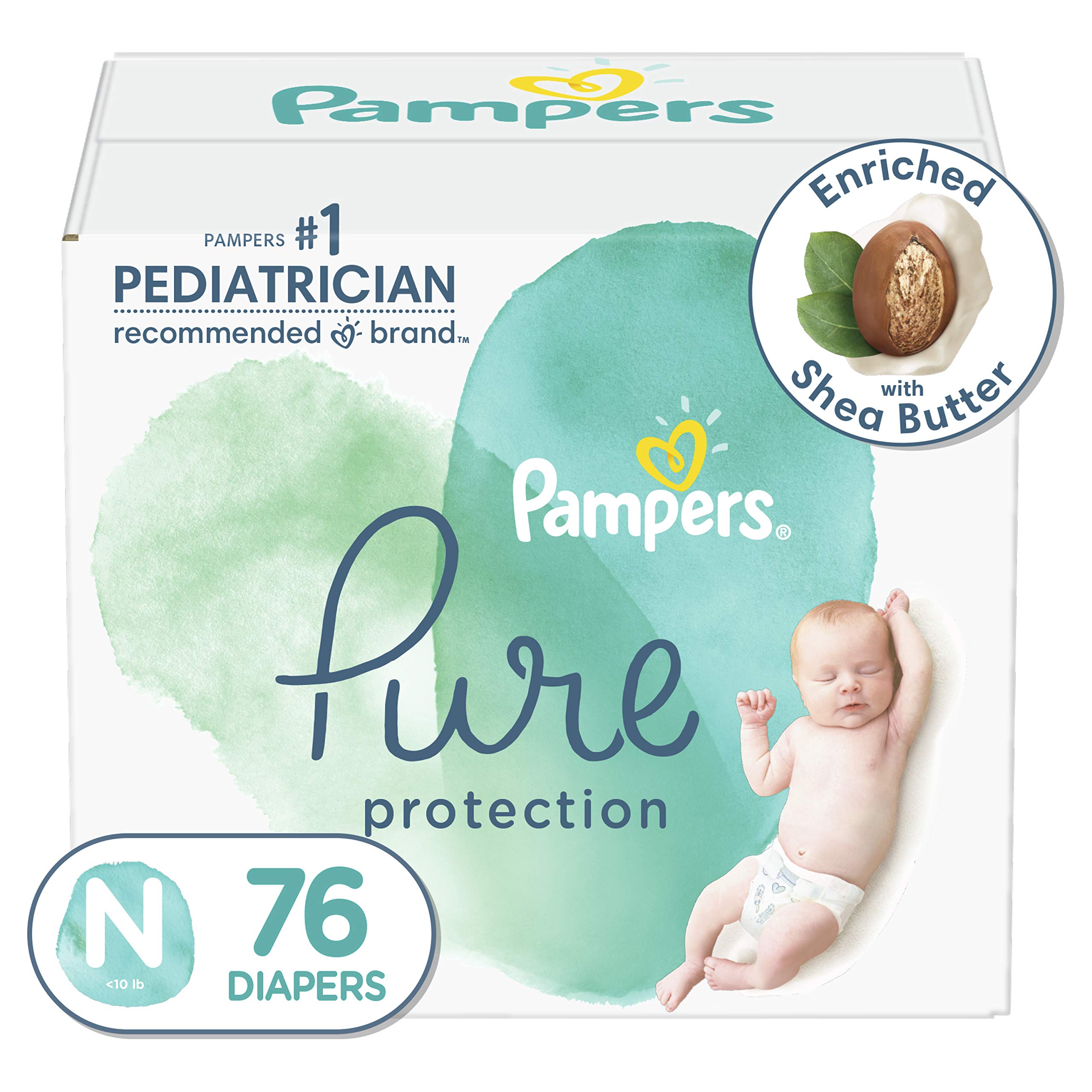 Pampers Pure Protection Disposable Diapers, Super Pack, Diapers Size 0, 76 Count (Packaging & Prints May Vary)