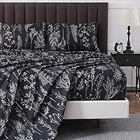 HYPREST Grey Black Sheets King,Deep Pocket Sheets, 1800 Thread Count Pattrn Bed Sheets Soft Breathable Cute Printed Boho Farmhouse Bed Sheets, Oeko-Tex Certificated- Up to 18 Inch
