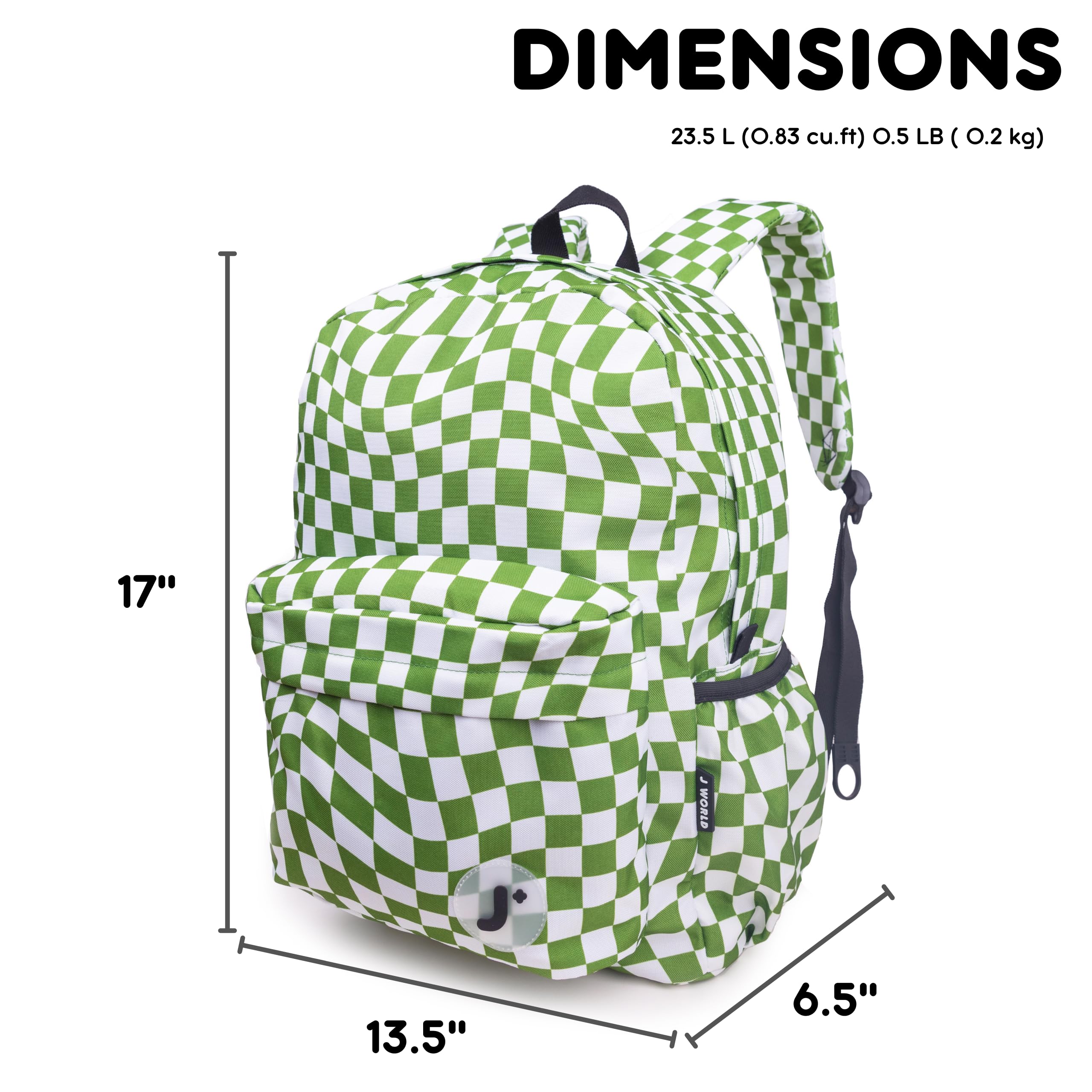 J World New York Oz School Backpack for Girls Boys. Cute Kids Bookbag, Matcha Checkers, One Size