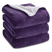 Bedsure Sherpa Fleece Blankets King Size for Bed - Thick and Warm Blanket for Winter, Soft Fuzzy Plush King Blanket for All Seasons, Purple, 108x90 Inches