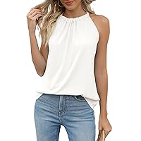 Summer Halter Tank Tops for Women Loose Fit Pleated Tie Back Sleeveless Tops Casual