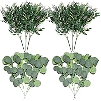 40 Bunches Artificial Greenery Stem Artificial Seeded Willow and Silver Dollar Eucalyptus Leaves Spray Eucalyptus Stems Spring Greenery Branches Wedding Willow Plant for Wedding Decoration