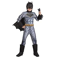 Fun Costumes Deluxe DC Comics Batman for Kids, Black Superhero Suit, Cape & Mask for Parties & Halloween Small