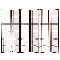 Oriental Furniture 6 ft. Tall Double Cross Shoji Screen - Walnut - 6 Panels