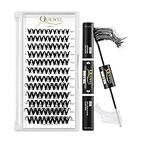 QUEWEL Lash Clusters 72 Pcs Cluster Lashes Clear Thin Band Mix8-16mm + Black Lash Bond and Seal for Personal Makeup Use at Home