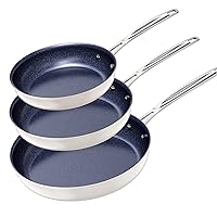 Nuwave 3-Piece Fry Pan Set, 8”, 10”, 12” Forged Lightweight, G10 Healthy Duralon Blue Ceramic Ultra Non-Stick, Induction-Ready & Works on All Cooktops, Ergonomic Stay-Cool Handles