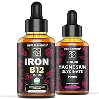 Liquid Iron Supplement for Women & Men with Vitamin B12 & Liquid Magnesium Glycinate Supplement 500mg for Adults and Kids
