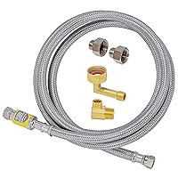 Eastman Dishwasher Installation Kit with Adapters, Auto Shutoff Valve, 3/8 Inch Compression, 3/8 Inch MIP Elbow, 3/4 Inch FHT Elbow, 6 Foot Braided Stainless Steel Dishwasher Connectors, 98556