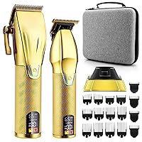 Professional Hair Clippers & Trimmer Set for Man with Charging Base,Cordless 4 Adjustable Speeds Hair Clipper,Barber Supplies Clippers for Hair Cutting Mens T-Blade Trimmer Haircut Kit (Gold)…