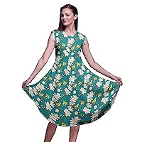 Bimba Women's Printed Casual Rayon Sleeveless Shift Summer Swing Holiday Knee Length Midi Dress