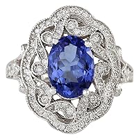 3.82 Carat Natural Blue Tanzanite and Diamond (F-G Color, VS1-VS2 Clarity) 14K White Gold Cocktail Ring for Women Exclusively Handcrafted in USA