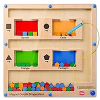 Likee Strong Magnetic Color & Shape Maze for Toddlers 1 2 3 Years Old, Montessori Fine Motor Skills Toys, Kid Magnet Wooden Puzzle Busy Board Activity Game 1-5 Boy Girl Preschool Learning Travel Gifts