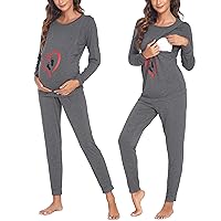 Ekouaer Maternity & Nursing Thermal Underwear Set Striped Knit Long Johns Set Top & Bottom Base Layer for Pregnant Women