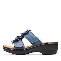 Clarks Women's Merliah Raelyn Slide Sandal, Blue Leather, 8 Wide