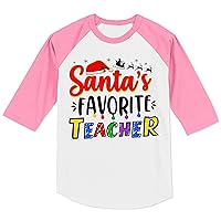 Santa's Favorite Teacher Funny Santa Christmas Raglan Sleeve Shirt