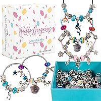 Horizon Group USA Charm Jewelry Set, Charm Bracelet Making Kit, Jewelry Making Supplies, Glass Beads, Unicorn/Mermaid Crafts Gifts Set for Girls Teens Age 5-12