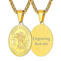 Saint Michael Pendant Necklace, FaithHeart Custom Engravable St. Michael the Archangel Necklace Jewelry (Oval/Gold)
