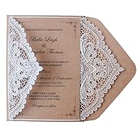50Pcs Customized Rustic Wedding Invitations Personalized Vintage Kraft Paper Wedding Invite Cards Envelopes Included 125 x 182 mm - Set of 50 pcs (50 Customized Invitations)