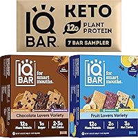 IQBAR Brain and Body Keto Protein Bars - 7-Bar Sampler, 12-Count Chocolate Lovers Variety & Fruit Lovers Variety Bars - Low Carb Protein Bars - High Fiber Vegan Bars Low Sugar Meal Replacement Bars