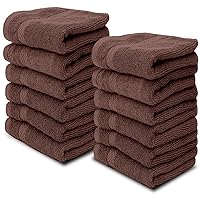 White Classic Luxury Cotton Washcloths - Large Hotel Spa Bathroom Face Towel | 12 Pack | Brown