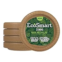 Dixie EcoSmart 100% Recycled Fiber Paper Plates, 10 in, 144 Count (Pack of 4), Large Disposable Plate Great for Breakfast, Lunch, and Dinner Meals