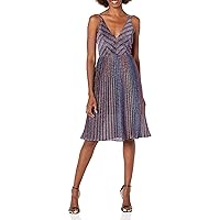 DRESS THE POPULATION Women's Haley Sleeveless Plunging Fit & Flare Pleated Party Dress