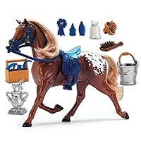 Sunny Days Entertainment Appaloosa Horse with Moveable Head, Realistic Sound and 14 Grooming Accessories - Blue Ribbon Champions Deluxe Toy Horses