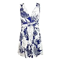 Women's Vintage Overlap Backless Glitter Floral Printed Pleated Dress