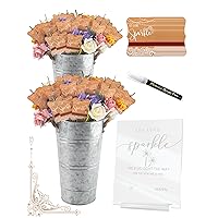 100+4 PCS Wedding Sparkle Tag & Holder Set, “Let Love Sparkle” Send-Off Card with Match Strip, Acrylic Sign & Marker Pen with 2 Galvanized Buckets, Table Decor for Anniversary Bridal Shower Exit