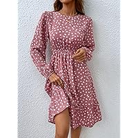 Summer Dresses for Women 2022 Ditsy Floral Print Ruffle Hem Dress Dresses for Women (Color : Dusty Pink, Size : X-Small)