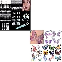 Face Jewels Face Gems Stick on, Face Gems Makeup & Colorful Butterfly Tattoos Butterflies Wings Tattoo Stickers Waterproof for Face Makeup