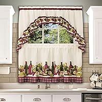 Light Filtering Printed Tier & Swag Window Curtain Set - 57 Inch Length, 24 Inch Width - Chardonnay - Machine Washable Drape for Kitchen, Living, & Dining Room by Achim Home Decor