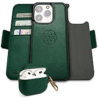 Dreem Bundle: Fibonacci Wallet-Case for iPhone 14 Pro with Om for Apple AirPods 3 Case [Green]