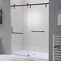 DELAVIN Soft Close Frameless Shower Door with Additional Towel Bar, 56-60.in W x 76.in H Water Repellent Glass Shower Door with Seal Strips, 5/16